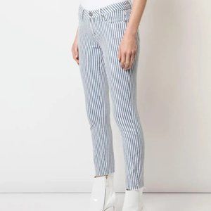 PAIGE Verdugo Sky Blue White Crop Striped Jeans Raw Hem Size 25